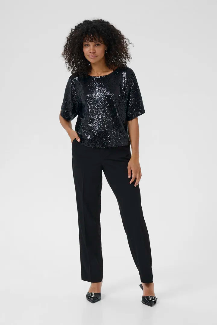 Miranda Sequin Blouse - Deep Black-blouse- Hometown Style HTS, women's in store and online boutique located in Ingersoll, Ontario