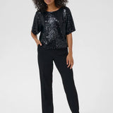 Miranda Sequin Blouse - Deep Black-blouse- Hometown Style HTS, women's in store and online boutique located in Ingersoll, Ontario