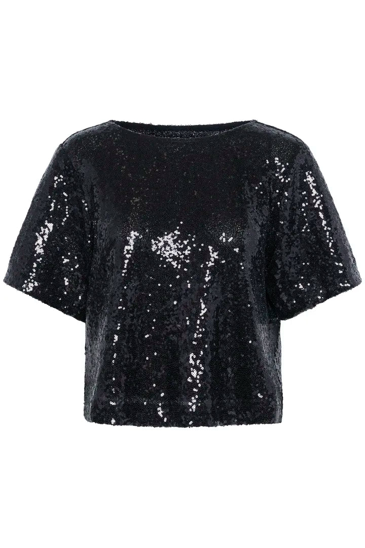 Miranda Sequin Blouse - Deep Black-blouse- Hometown Style HTS, women's in store and online boutique located in Ingersoll, Ontario