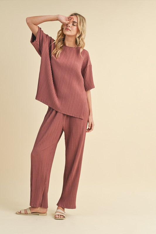 Pleated Tee & Pants - Sienna-set- Hometown Style HTS, women's in store and online boutique located in Ingersoll, Ontario