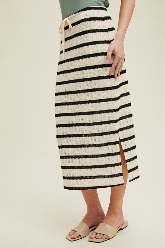 Crochet Knit Midi Skirt - Black & Cream-Skirt- Hometown Style HTS, women's in store and online boutique located in Ingersoll, Ontario