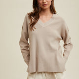 Waffle Knit Sweater - Stone-sweater- Hometown Style HTS, women's in store and online boutique located in Ingersoll, Ontario