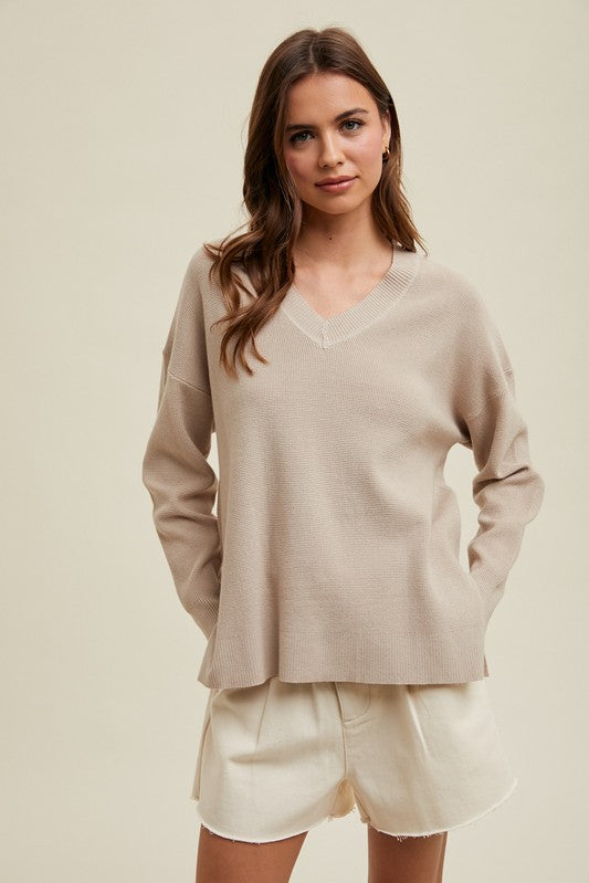 Waffle Knit Sweater - Stone-sweater- Hometown Style HTS, women's in store and online boutique located in Ingersoll, Ontario