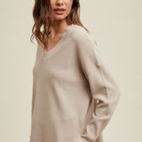 Waffle Knit Sweater - Stone-sweater- Hometown Style HTS, women's in store and online boutique located in Ingersoll, Ontario