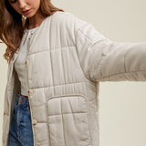 Quilted Oversized Jacket - Stone-jacket- Hometown Style HTS, women's in store and online boutique located in Ingersoll, Ontario