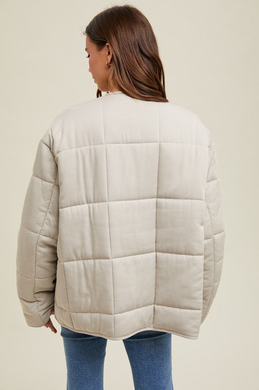 Quilted Oversized Jacket - Stone-jacket- Hometown Style HTS, women's in store and online boutique located in Ingersoll, Ontario