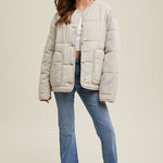 Quilted Oversized Jacket - Stone-jacket- Hometown Style HTS, women's in store and online boutique located in Ingersoll, Ontario