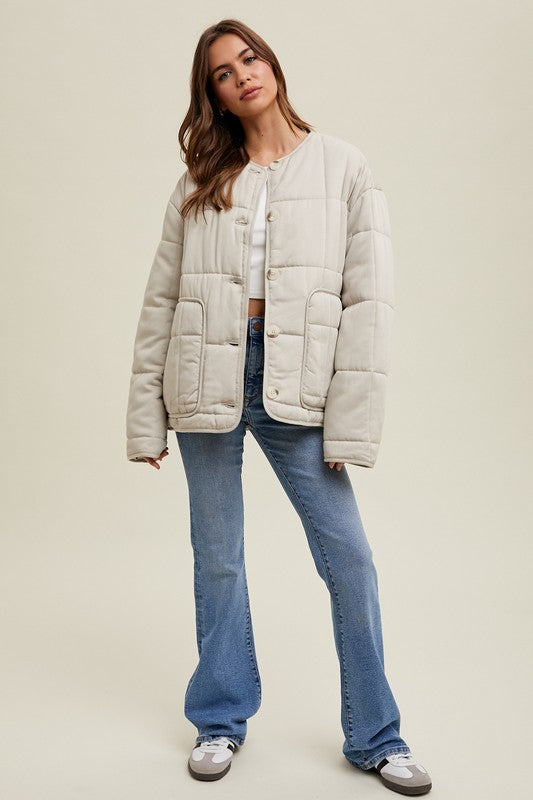 Quilted Oversized Jacket - Stone-jacket- Hometown Style HTS, women's in store and online boutique located in Ingersoll, Ontario