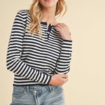 Lightweight Striped Cardigan - Navy & Cream-sweater- Hometown Style HTS, women's in store and online boutique located in Ingersoll, Ontario