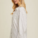 Striped Boyfriend Button Up Shirt - Ivory-blouse- Hometown Style HTS, women's in store and online boutique located in Ingersoll, Ontario