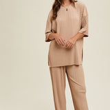 Pleated Tee & Pants - Taupe-set- Hometown Style HTS, women's in store and online boutique located in Ingersoll, Ontario