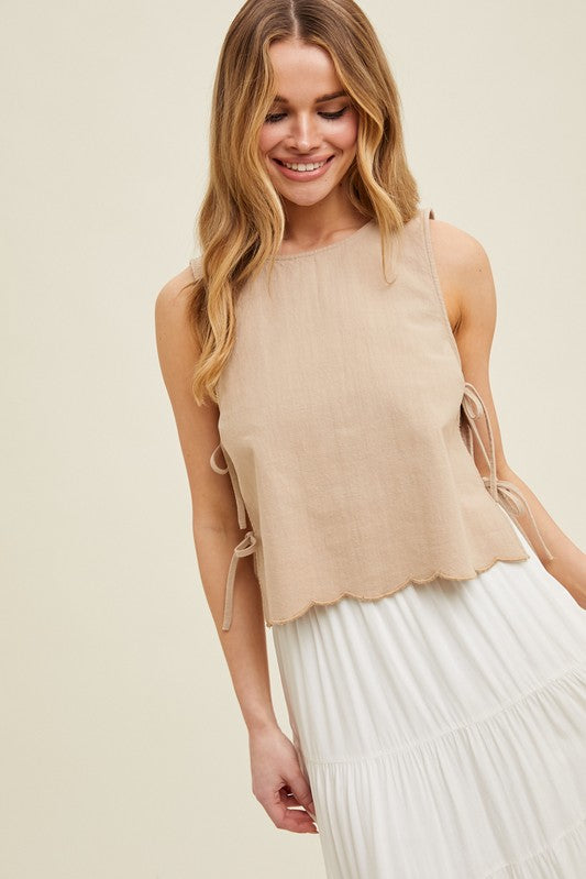 Cotton Tank Top with Side Ties - Taupe-tank- Hometown Style HTS, women's in store and online boutique located in Ingersoll, Ontario