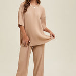 Pleated Tee & Pants - Taupe-set- Hometown Style HTS, women's in store and online boutique located in Ingersoll, Ontario