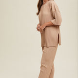 Pleated Tee & Pants - Taupe-set- Hometown Style HTS, women's in store and online boutique located in Ingersoll, Ontario