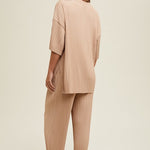 Pleated Tee & Pants - Taupe-set- Hometown Style HTS, women's in store and online boutique located in Ingersoll, Ontario