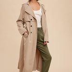 Classic Double Breasted Trench Coat - Almond-Coats & Jackets- Hometown Style HTS, women's in store and online boutique located in Ingersoll, Ontario