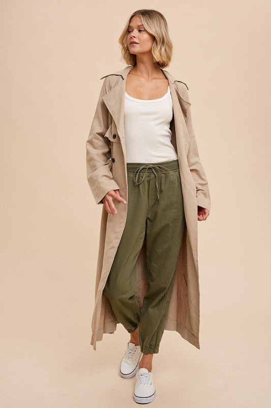 Classic Double Breasted Trench Coat - Almond-Coats & Jackets- Hometown Style HTS, women's in store and online boutique located in Ingersoll, Ontario