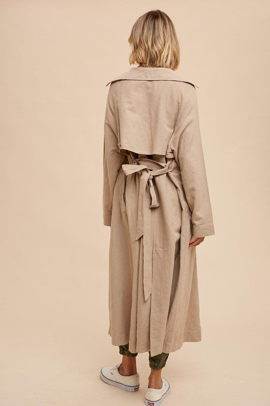 Classic Double Breasted Trench Coat - Almond-Coats & Jackets- Hometown Style HTS, women's in store and online boutique located in Ingersoll, Ontario