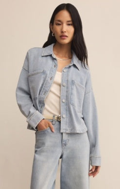 All Day Cropped Knit Jacket - Washed Indigo-Coats & Jackets- Hometown Style HTS, women's in store and online boutique located in Ingersoll, Ontario
