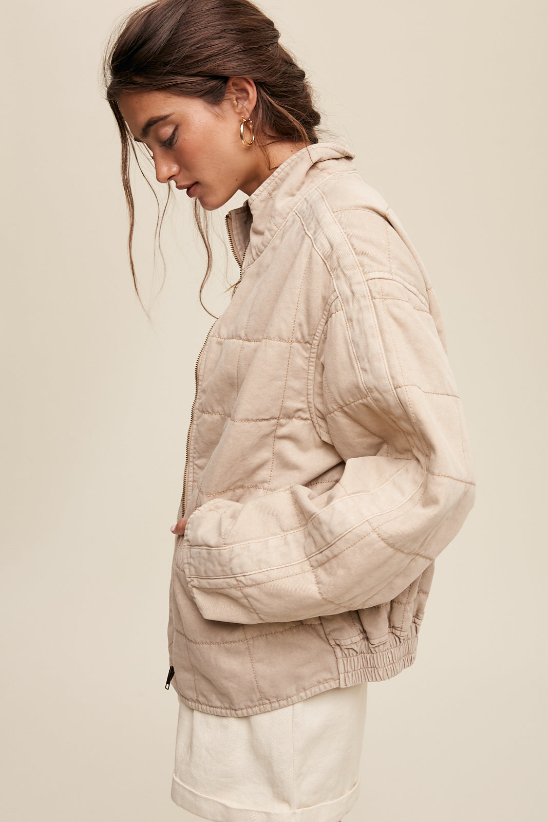 Quilted Denim Jacket - Cream-jacket- Hometown Style HTS, women's in store and online boutique located in Ingersoll, Ontario