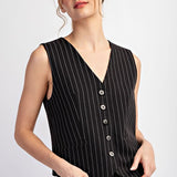 Pinstripe Vest - Black-vest- Hometown Style HTS, women's in store and online boutique located in Ingersoll, Ontario