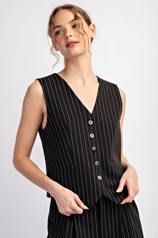 Pinstripe Vest - Black-vest- Hometown Style HTS, women's in store and online boutique located in Ingersoll, Ontario