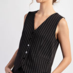 Pinstripe Vest - Black-vest- Hometown Style HTS, women's in store and online boutique located in Ingersoll, Ontario