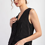 Pinstripe Vest - Black-vest- Hometown Style HTS, women's in store and online boutique located in Ingersoll, Ontario