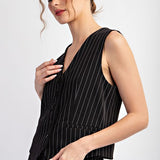 Pinstripe Vest - Black-vest- Hometown Style HTS, women's in store and online boutique located in Ingersoll, Ontario