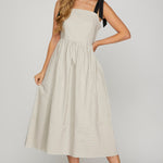 Ribbon Strap Striped Midi Dress - Off White-Dresses- Hometown Style HTS, women's in store and online boutique located in Ingersoll, Ontario
