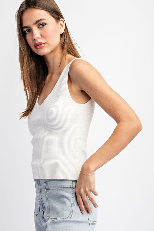 Knit Tank Top - White-tank- Hometown Style HTS, women's in store and online boutique located in Ingersoll, Ontario