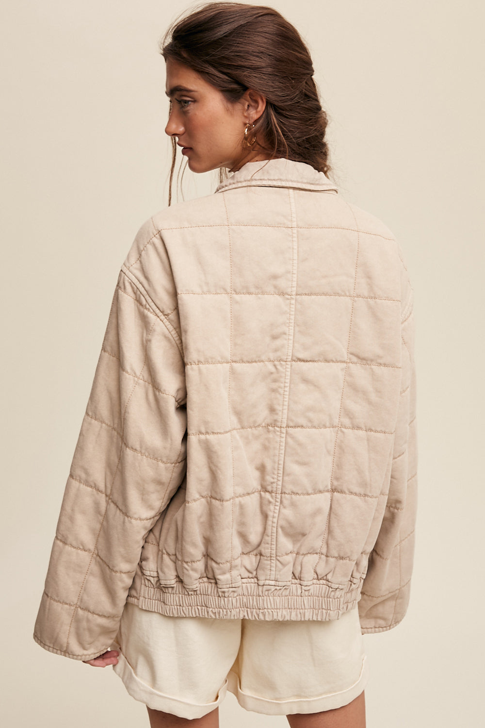 Quilted Denim Jacket - Cream-jacket- Hometown Style HTS, women's in store and online boutique located in Ingersoll, Ontario