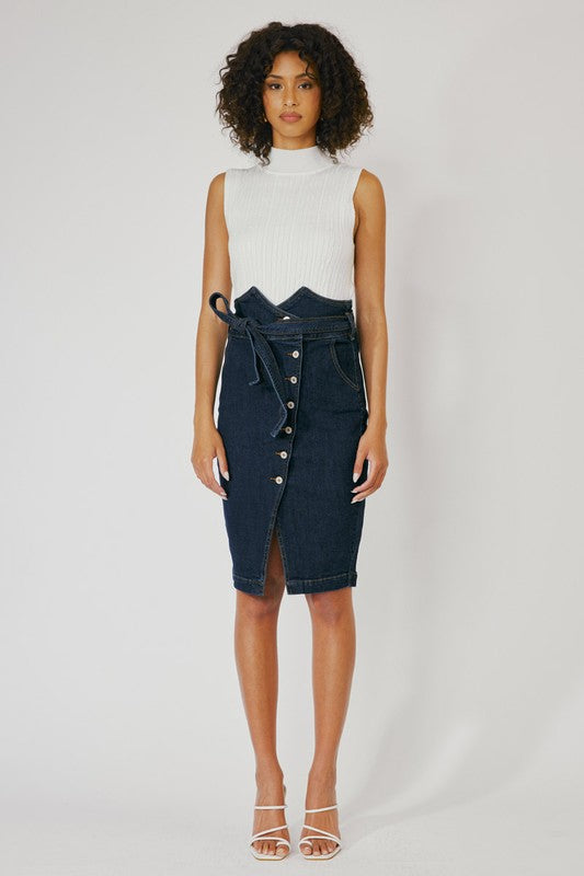 High Waisted Denim Skirt-Skirt- Hometown Style HTS, women's in store and online boutique located in Ingersoll, Ontario