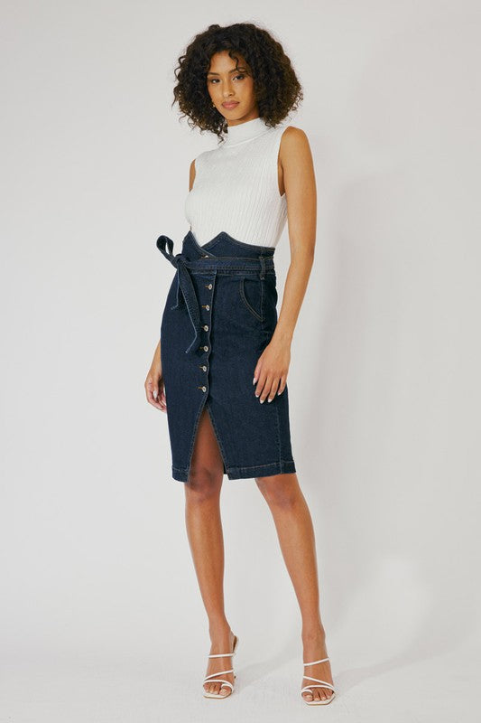 High Waisted Denim Skirt-Skirt- Hometown Style HTS, women's in store and online boutique located in Ingersoll, Ontario