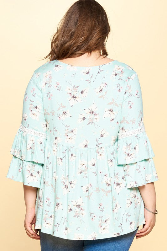Floral Printed Babydoll Top - Mint- Hometown Style HTS, women's in store and online boutique located in Ingersoll, Ontario