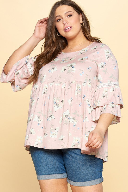 Floral Printed Babydoll Top - Blush- Hometown Style HTS, women's in store and online boutique located in Ingersoll, Ontario