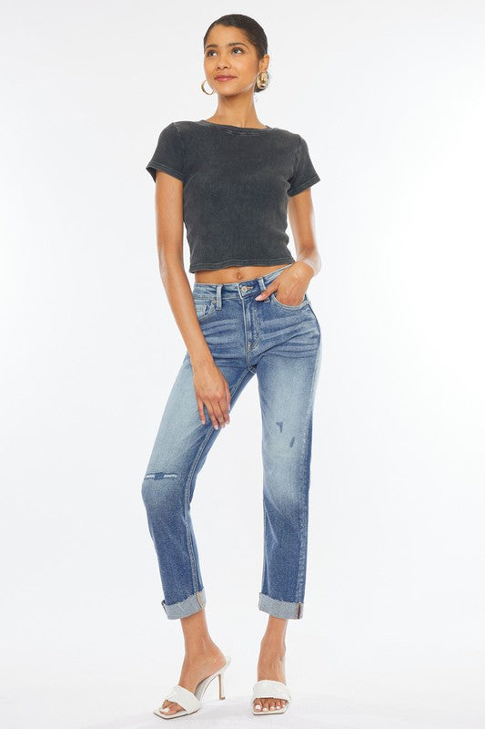 High Rise Cuffed Slim Straight-jeans- Hometown Style HTS, women's in store and online boutique located in Ingersoll, Ontario