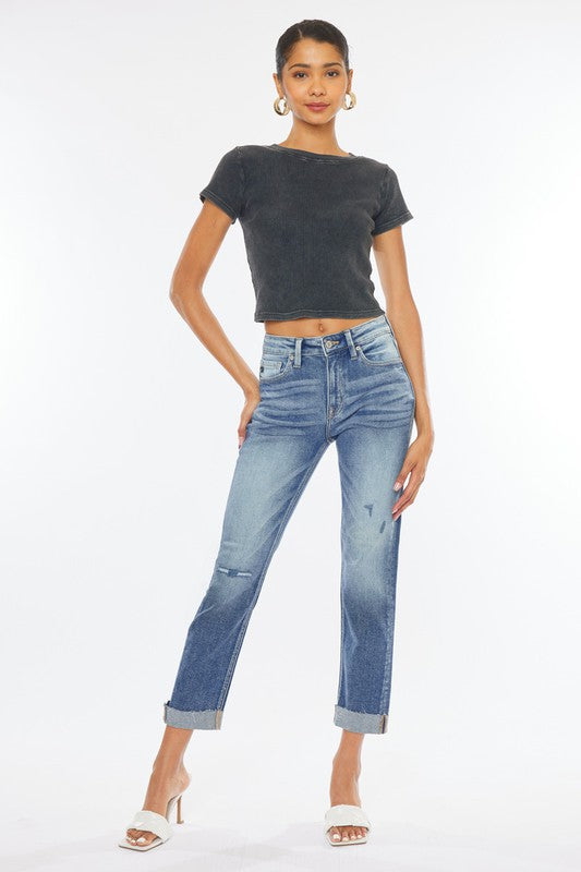 High Rise Cuffed Slim Straight-jeans- Hometown Style HTS, women's in store and online boutique located in Ingersoll, Ontario