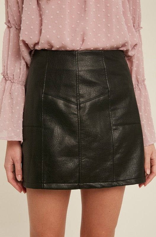 Vegan Leather Mini Skirt-Mini Skirts- Hometown Style HTS, women's in store and online boutique located in Ingersoll, Ontario