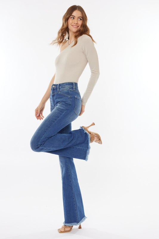 High Rise, Frayed Hem Flare-denim- Hometown Style HTS, women's in store and online boutique located in Ingersoll, Ontario