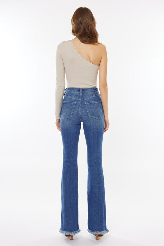 High Rise, Frayed Hem Flare-denim- Hometown Style HTS, women's in store and online boutique located in Ingersoll, Ontario