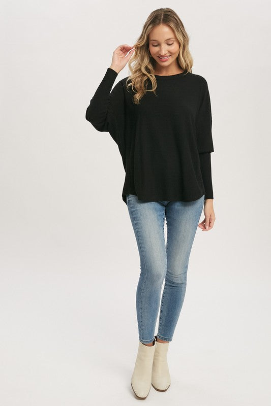 Batwing Sleeve Pullover - Black-Shirts & Tops- Hometown Style HTS, women's in store and online boutique located in Ingersoll, Ontario