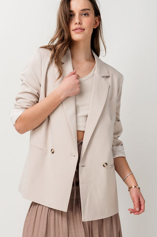 Taupe Long Line Blazer- Hometown Style HTS, women's in store and online boutique located in Ingersoll, Ontario