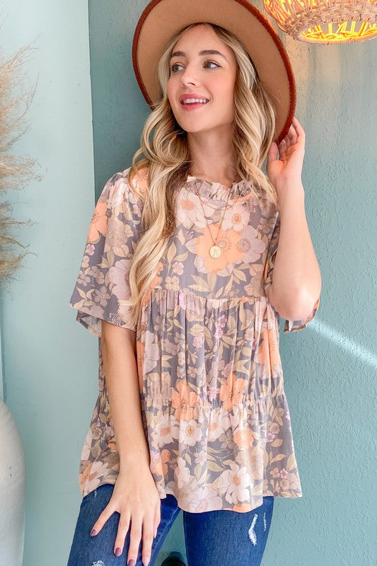 Floral Print Tiered Blouse - EX- Hometown Style HTS, women's in store and online boutique located in Ingersoll, Ontario
