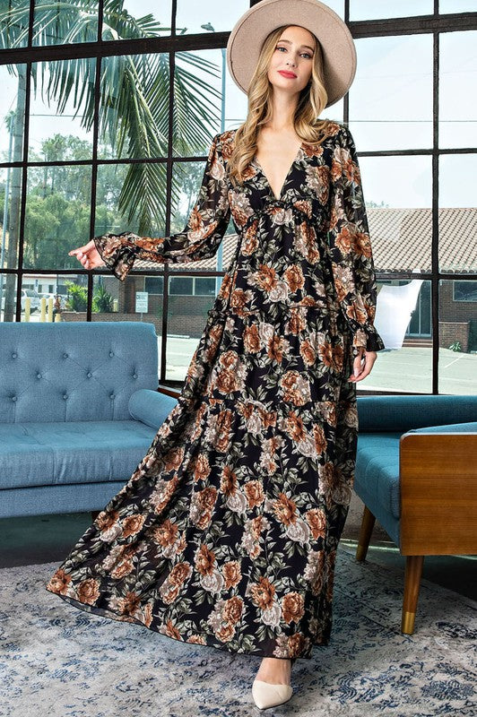 Floral, Ruffle Tiered Dress-EX-Dress- Hometown Style HTS, women's in store and online boutique located in Ingersoll, Ontario
