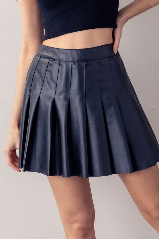 High Rise, Leather Pleated Skirt - Black-Mini Skirts- Hometown Style HTS, women's in store and online boutique located in Ingersoll, Ontario