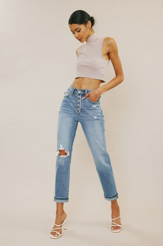 High Rise, Button Fly, Mom Jean-jeans- Hometown Style HTS, women's in store and online boutique located in Ingersoll, Ontario