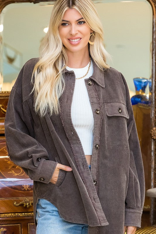 Corduroy Washed Shacket - Mocha-Shirts & Tops- Hometown Style HTS, women's in store and online boutique located in Ingersoll, Ontario