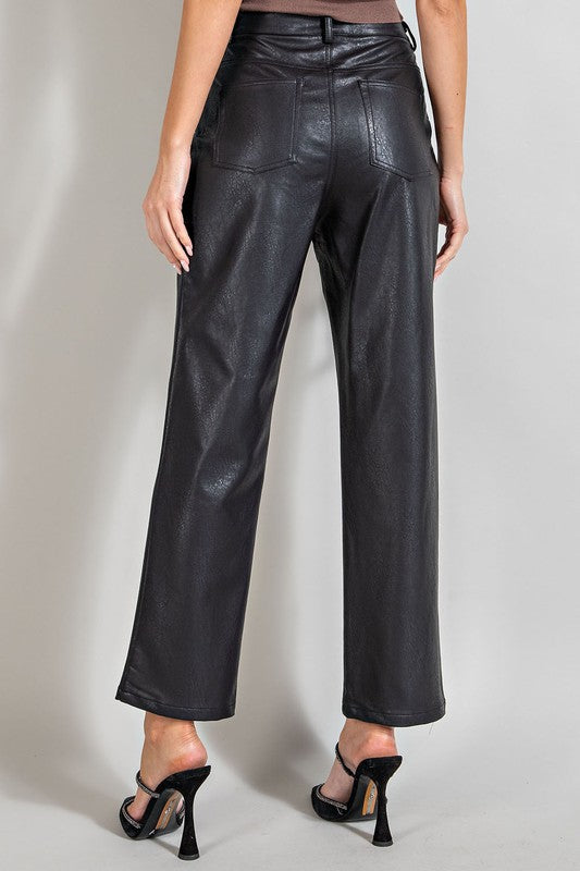 Faux Leather, Straight Leg Pants - Black-Pants- Hometown Style HTS, women's in store and online boutique located in Ingersoll, Ontario