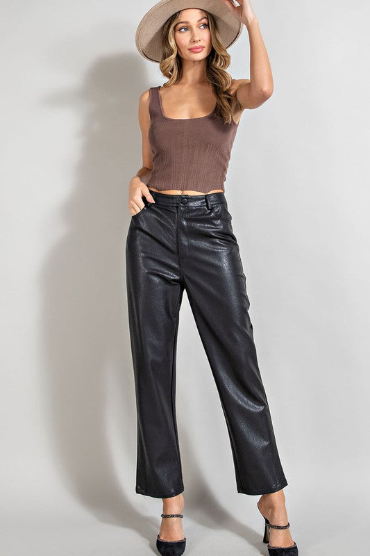 Faux Leather, Straight Leg Pants - Black-Pants- Hometown Style HTS, women's in store and online boutique located in Ingersoll, Ontario